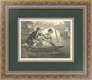 "На рыбалке" - антикварная английская гравюра