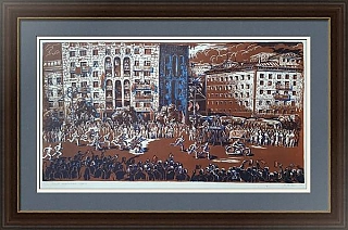 Оригинальная линогравюра "Москва спортивная. Кросс"