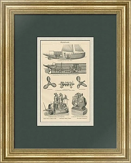 Антикварная гравюра "Моторные лодки"