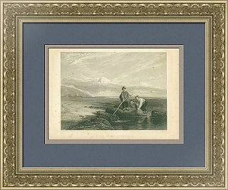 Антикварная гравюра "Ловцы креветок"