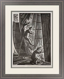 "Сварщики" - оригинальная линогравюра