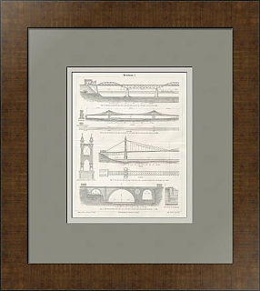 Антикварная гравюра "Мосты"
