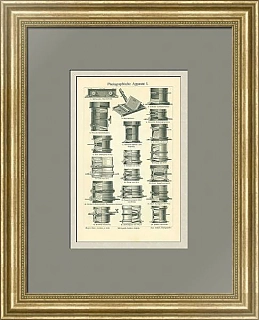 Антикварная гравюра "Фотографические аппараты"