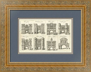 Редкий антикварный лист - гравюра "Ворота Лондона"