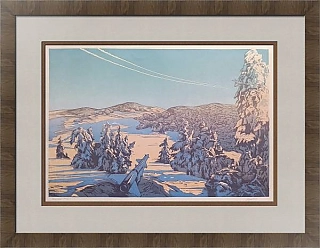 Оригинальная линогравюра "Зимний вечер"