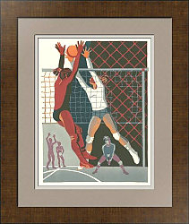 Советская линогравюра "Волейболистки" - винтажный подарок