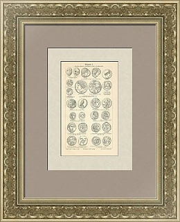 Старинная гравюра "Монеты I"