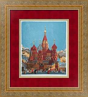 Оригинальная линогравюра "Собор Василия Блаженного"