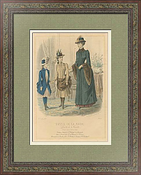 "Дорожные платья" - антикварная гравюра с ручным окрашиванием