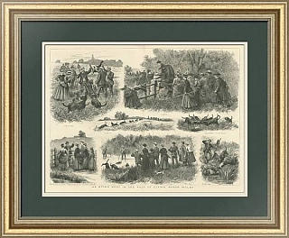 "Охота на выдр. Северный Уэльс" - антикварная гравюра