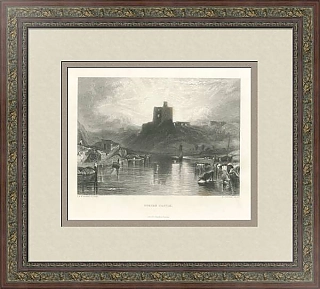 Английская антикварная гравюра "Замок Норхам"
