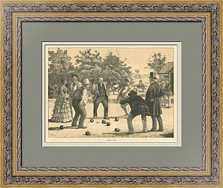 "Игра в боулз" - антикварная литография - вип подарок