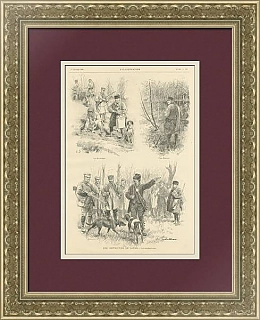 "Отстрел кроликов" - оригинальная антикварная литография