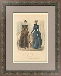 Городская мода - антикварная гравюра с ручным окрашиванием