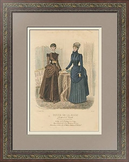 Городская мода - антикварная гравюра с ручным окрашиванием