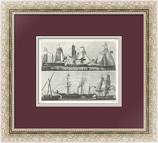"Корабли и мореплавание" - оригинальный подарок - антикварная гравюра