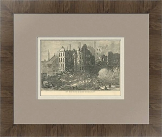 Редкая гравюра "Место взрыва на мукомольной мельнице Традестона в Глазго"