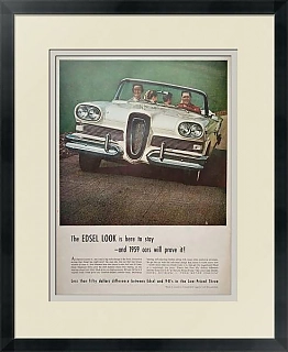 Оригинальная рекламная иллюстрация, США. Ford Edsel V8 convertible happy family takes