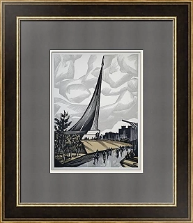 Оригинальная линогравюра "Покорителям космоса"