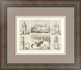 Антикварная гравюра "Городские ворота: Польша, Венгрия, Прага, Базель"