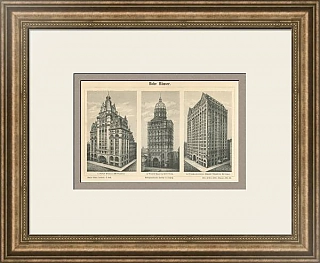 "Первые высотные дома в США" - оригинальная антикварная гравюра