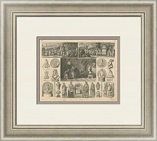 Редкая гравюра "Религиозные сцены Китая, Японии и Индонезии"