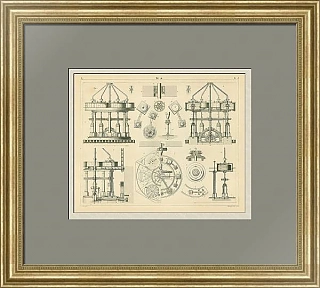 Антикварная гравюра "Часовые механизмы"