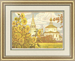 "Подсолнухи. Суздаль"  - оригинальная линогравюра СССР