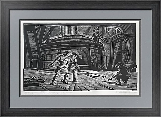 "Проба стали" из серии "У металлургов Подмосковья" - оригинальная линогравюра