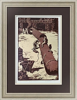 "Сварка. Ангарагэсстрой" - оригинальная линогравюра