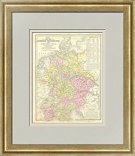 Оригинал антикварной карты Германии, Швейцарии и Северной Италии