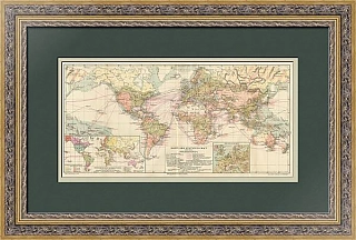 Мировая карта экономики и торговли - антикварный экземпляр - вип подарок