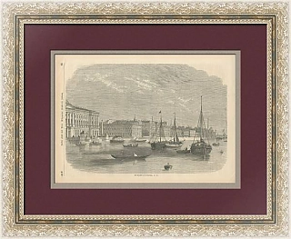 "Санкт-Петербург, Университетская набережная" - антикварная гравюра