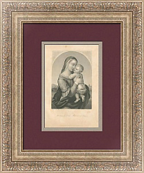 "Святая Мария с младенцем Христом" - антикварная гравюра
