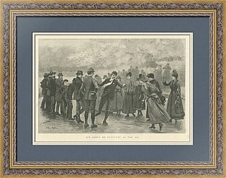 "Танец на льду" - антикварная английская гравюра