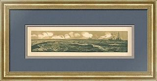 "Корабли на море" - оригинальная советская линогравюра