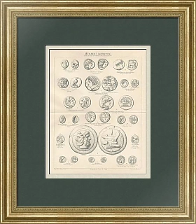 "Монеты древности" - оригинальная антикварная гравюра