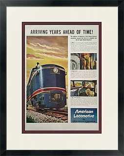 Оригинальная рекламная иллюстрация American Locomotive. Super diesel electric trains.