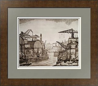 Оригинальный офорт "На судостроительном заводе"