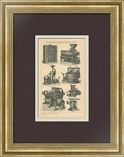 Редкая гравюра "Машины для производства шоколада"