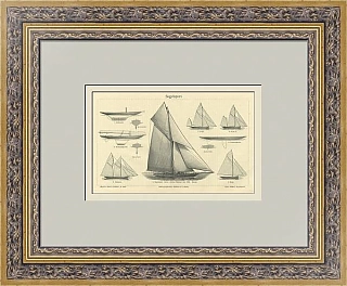 "Парусный спорт" - редкая антикварная гравюра