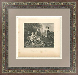 "Индюк и домашняя птица" - антикварная гравюра