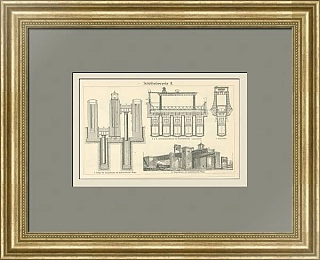 "Судоподъемные шлюзы" - антикварная гравюра