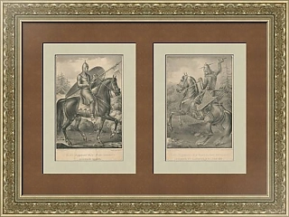 "Конный воин" и "Ратник в бахтерце и в шеломе" - редкие антикварные литографии