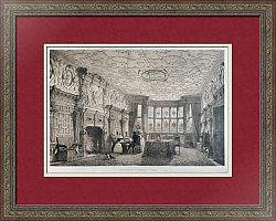 Антикварная литография "Резная гостиная. Crewe hall, графство Чешир"