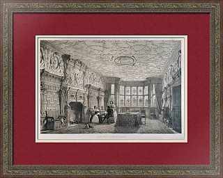 Антикварная литография "Резная гостиная. Crewe hall, графство Чешир"