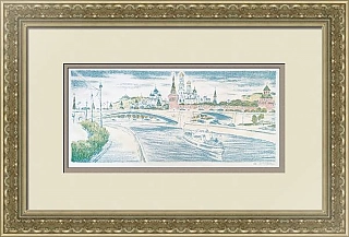 Оригинальная литография  "У Московского Кремля"