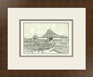 Редкая гравюра "Нью-Йорк, Бруклинский мост"