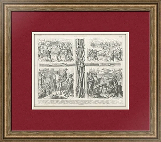 "Европейские средневековые воины" - антикварная гравюра