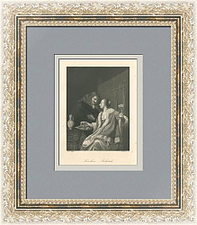 Редкая антикварная гравюра "Угощение устрицами"